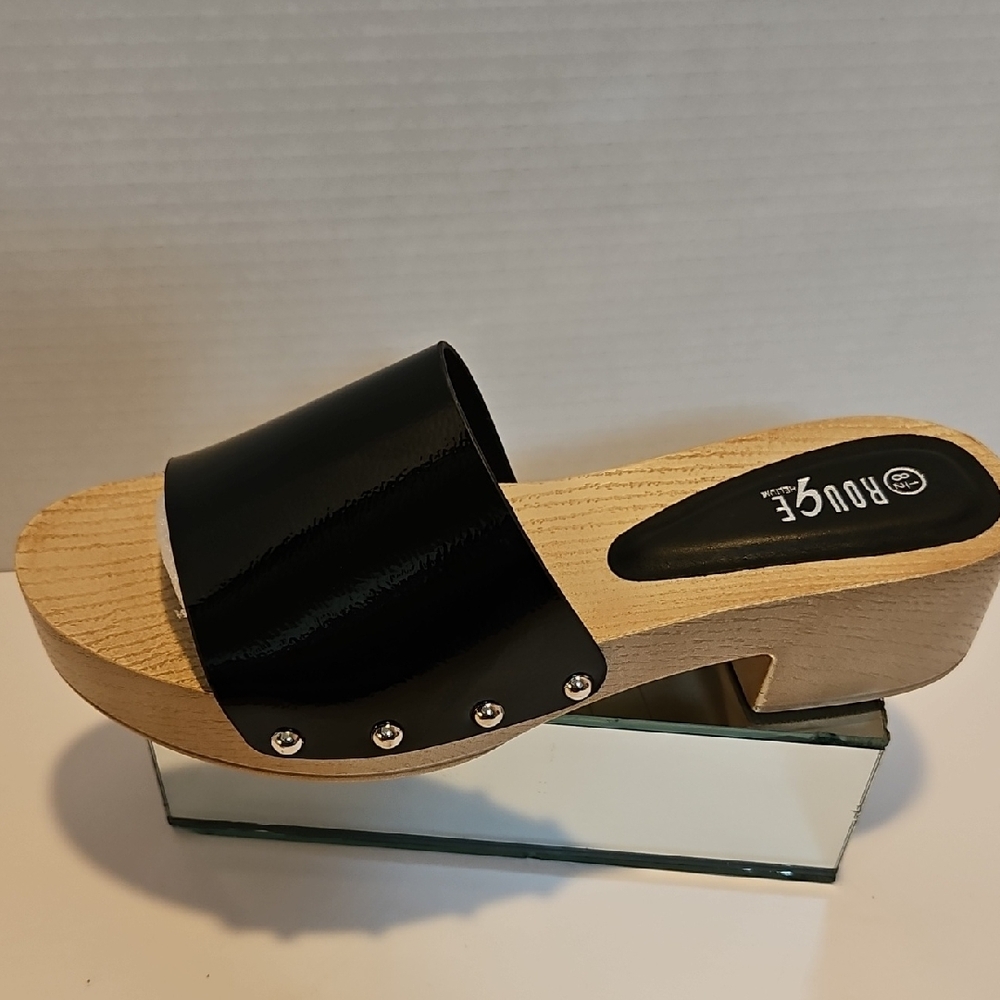 Rouge Helium Black Patent Wood Platform Mules - Picture 3 of 5